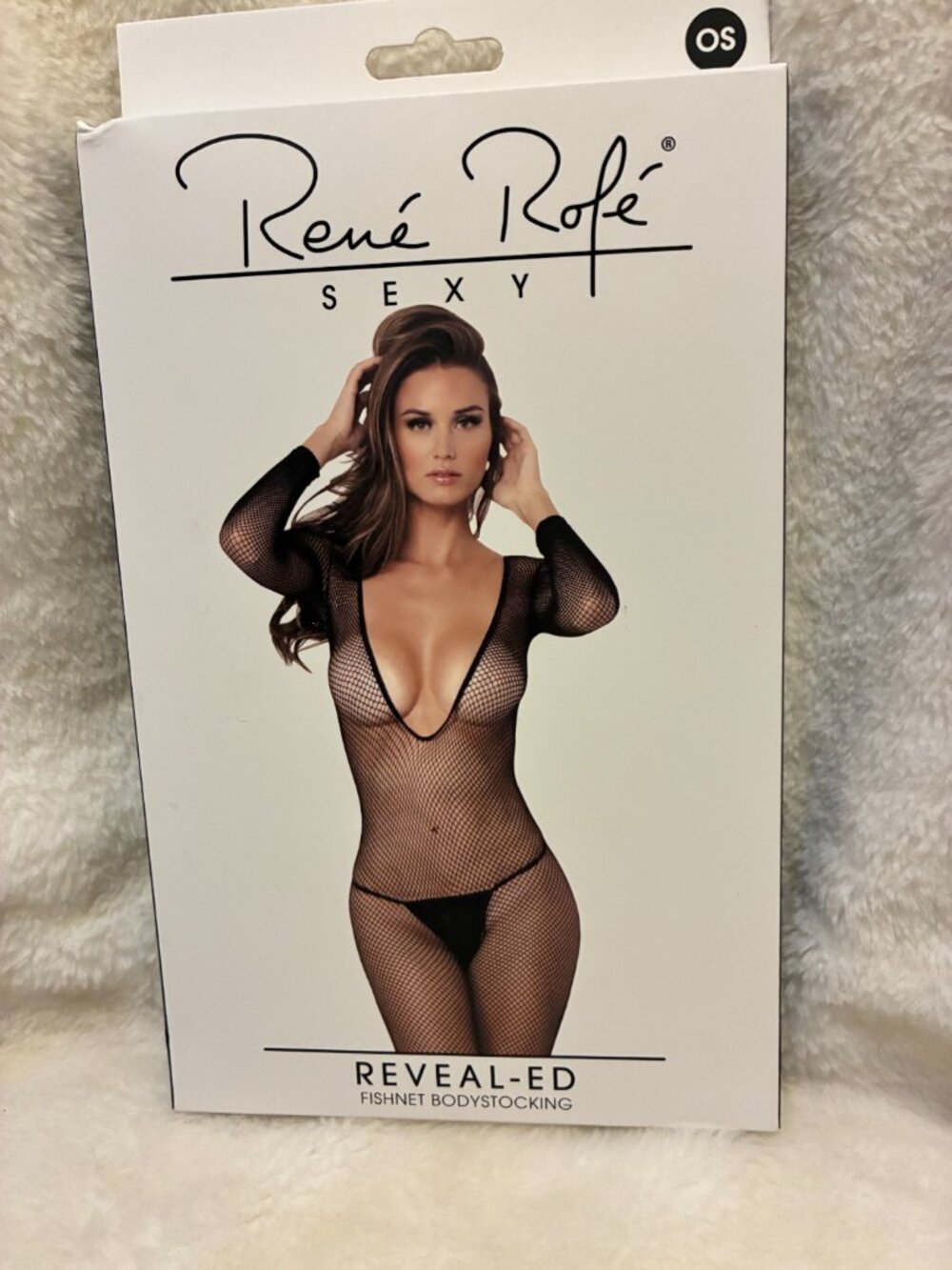 Deep v Long Sleeve Fishnet Bodystocking Rene Rofe One Size - Picture 2 of 2